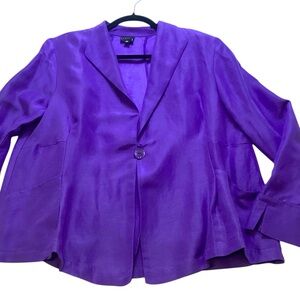 Staples 100% Linen One Button Blazer Purple Shoulder Pads Size Medium